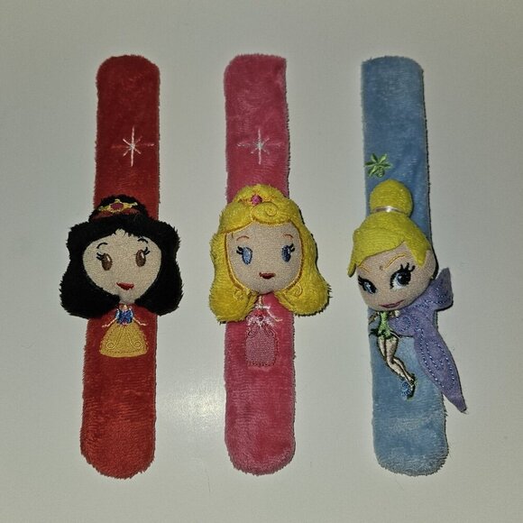3 Disney Princess Plush Slap Bracelet Lot Snow White Tinkerbell Aurora - Picture 6 of 9